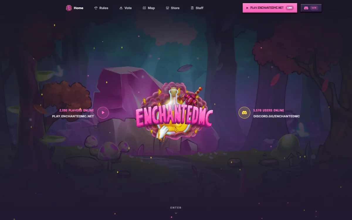 EnchantedMC Minecraft server home page