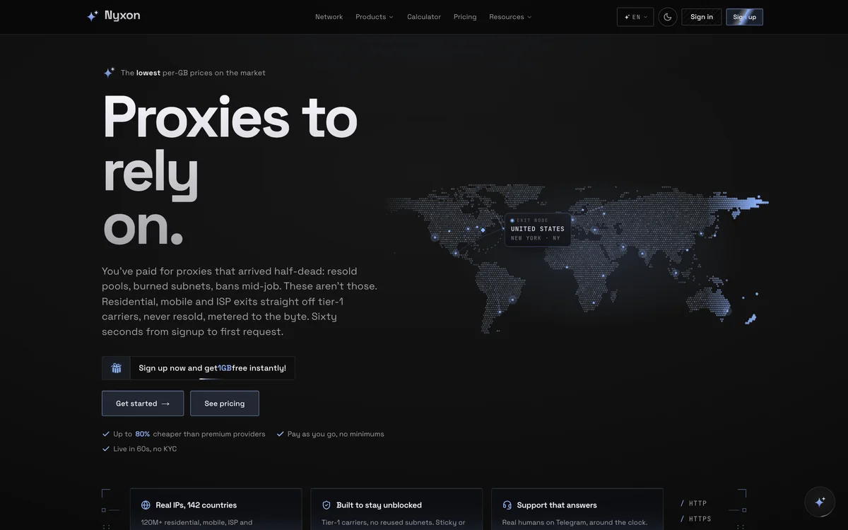 Nyxon proxy reseller platform home page
