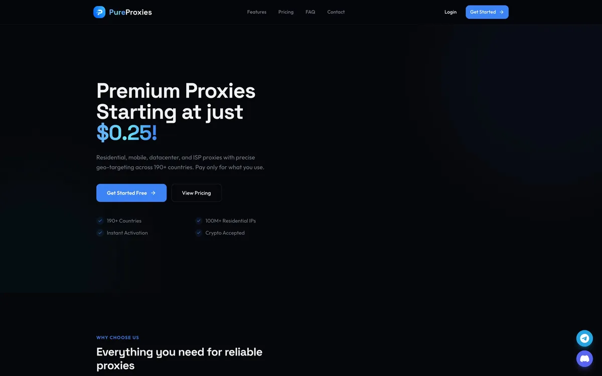 PureProxies pay-as-you-go proxy SaaS home page