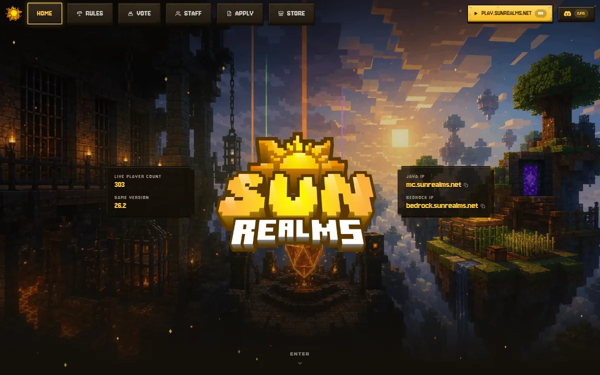 SunRealms Minecraft server home page
